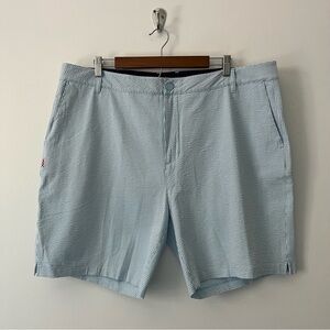 Rhone Seersucker Blue Flat Front Sport Chino 8” Shorts 40